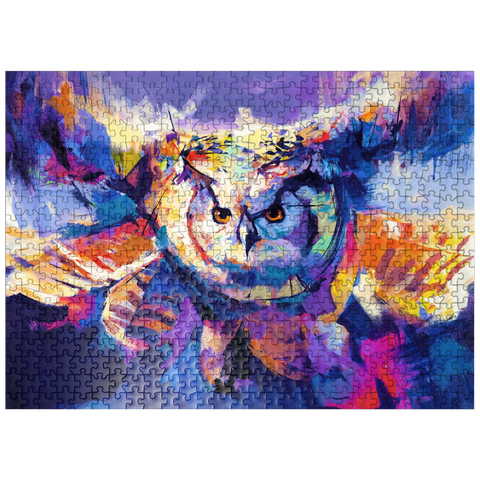 puzzleplate Colorful Great Horned Owl in Flight 500 Jigsaw Puzzle