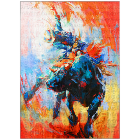 puzzleplate Rodeo Bull Rider in Vivid Motion 1000 Jigsaw Puzzle