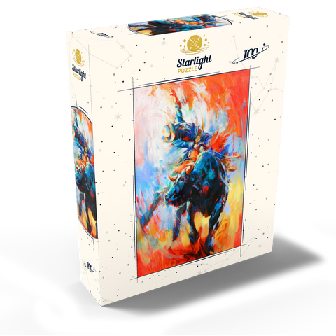 Rodeo Bull Rider in Vivid Motion 100 Jigsaw Puzzle box view2