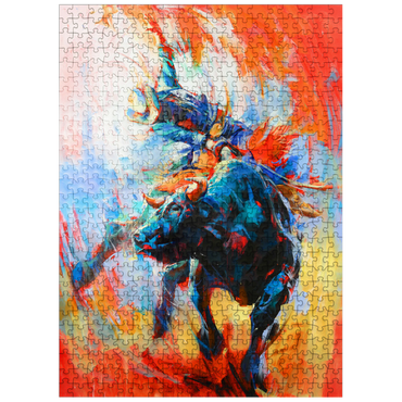 puzzleplate Rodeo Bull Rider in Vivid Motion 500 Jigsaw Puzzle