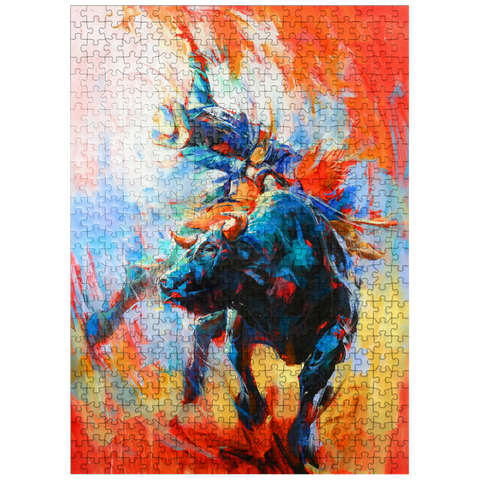 puzzleplate Rodeo Bull Rider in Vivid Motion 500 Jigsaw Puzzle