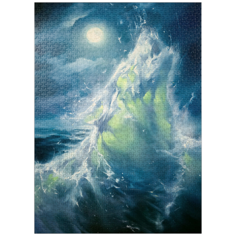 puzzleplate Moonlit Ocean Wave in Abstract Motion 1000 Jigsaw Puzzle