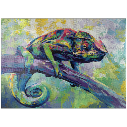puzzleplate Colorful Panther Chameleon on Tree Branch 1000 Jigsaw Puzzle