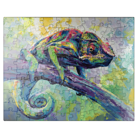 puzzleplate Colorful Panther Chameleon on Tree Branch 100 Jigsaw Puzzle