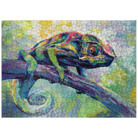 puzzleplate Colorful Panther Chameleon on Tree Branch 500 Jigsaw Puzzle