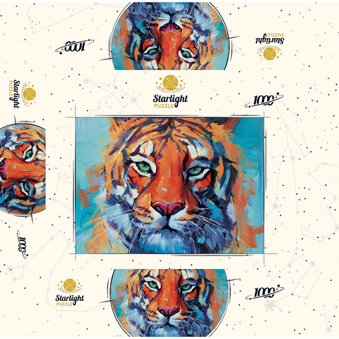 Vibrant Bengal Tiger Close-Up Painting 1000 Jigsaw Puzzle box 3D Modell