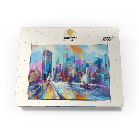 Vibrant urban skyline in expressive art style 1000 Jigsaw Puzzle box view3