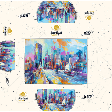 Vibrant urban skyline in expressive art style 1000 Jigsaw Puzzle box 3D Modell