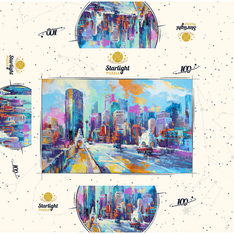 Vibrant urban skyline in expressive art style 100 Jigsaw Puzzle box 3D Modell