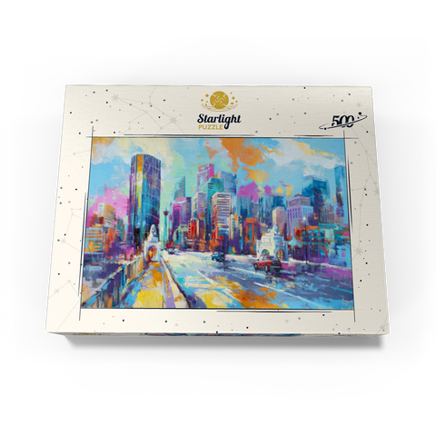 Vibrant urban skyline in expressive art style 500 Jigsaw Puzzle box view3