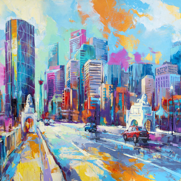 Vibrant urban skyline in expressive art style 500 Jigsaw Puzzle 3D Modell