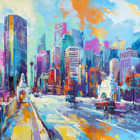 Vibrant urban skyline in expressive art style 500 Jigsaw Puzzle 3D Modell