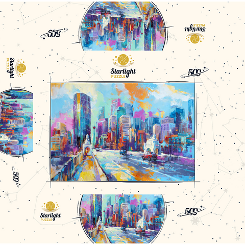 Vibrant urban skyline in expressive art style 500 Jigsaw Puzzle box 3D Modell