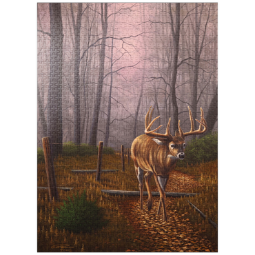 puzzleplate White-Tailed Deer in Autumn Forest Mist 1000 Jigsaw Puzzle