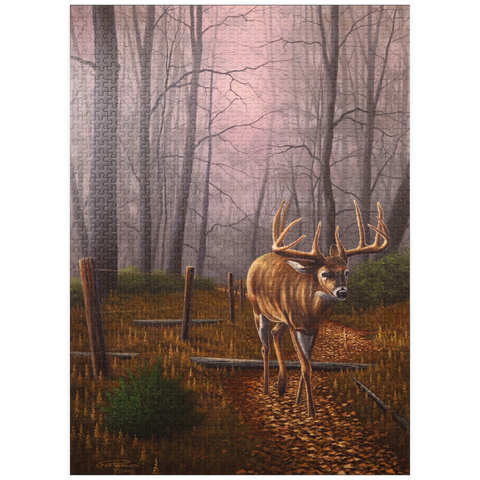 puzzleplate White-Tailed Deer in Autumn Forest Mist 1000 Jigsaw Puzzle