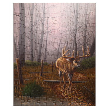 puzzleplate White-Tailed Deer in Autumn Forest Mist 100 Jigsaw Puzzle