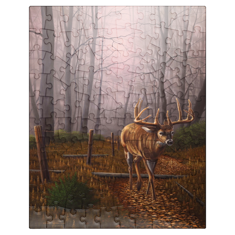 puzzleplate White-Tailed Deer in Autumn Forest Mist 100 Jigsaw Puzzle