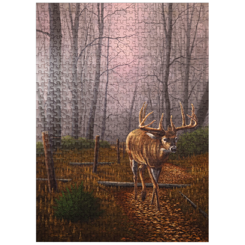 puzzleplate White-Tailed Deer in Autumn Forest Mist 500 Jigsaw Puzzle