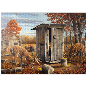 puzzleplate Autumn Deer Surprise at Hunting Cabin 1000 Jigsaw Puzzle