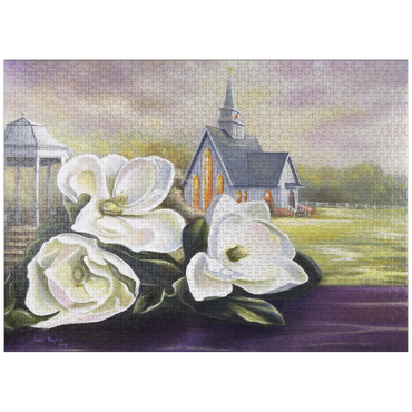 puzzleplate Southern Magnolia Blooms and Country Chapel 1000 Jigsaw Puzzle