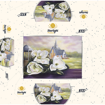 Southern Magnolia Blooms and Country Chapel 1000 Jigsaw Puzzle box 3D Modell