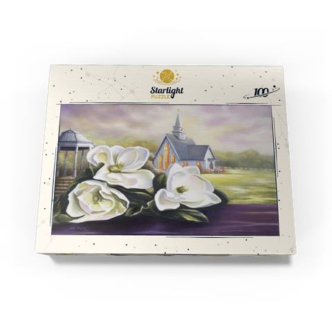 Southern Magnolia Blooms and Country Chapel 100 Jigsaw Puzzle box view3