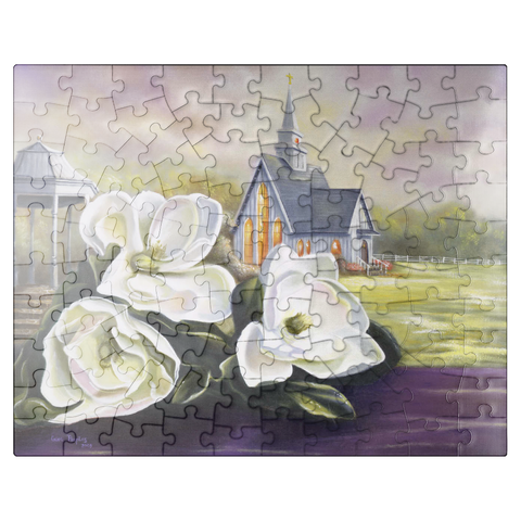 puzzleplate Southern Magnolia Blooms and Country Chapel 100 Jigsaw Puzzle