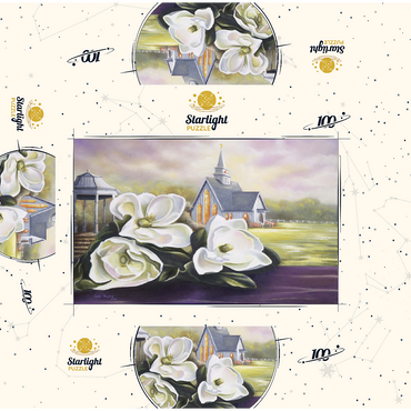 Southern Magnolia Blooms and Country Chapel 100 Jigsaw Puzzle box 3D Modell