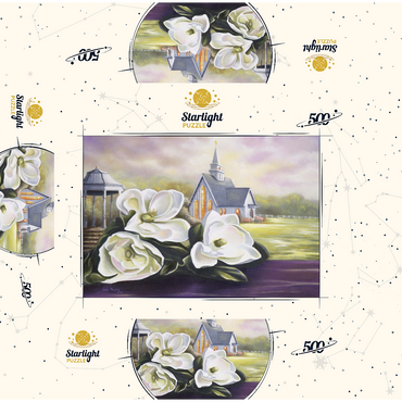 Southern Magnolia Blooms and Country Chapel 500 Jigsaw Puzzle box 3D Modell