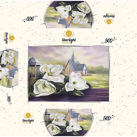 Southern Magnolia Blooms and Country Chapel 500 Jigsaw Puzzle box 3D Modell