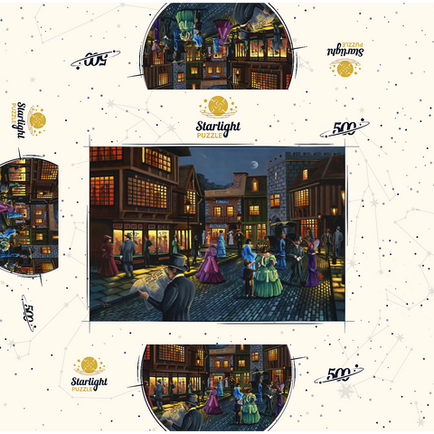 Victorian Street Scene at Moonlit Night 500 Jigsaw Puzzle box 3D Modell