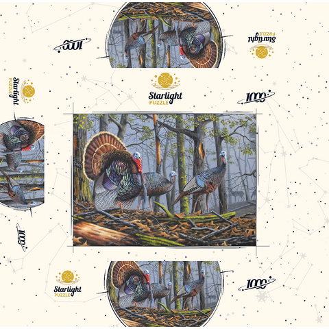 Wild Eastern Turkeys in Foggy Woodland 1000 Jigsaw Puzzle box 3D Modell