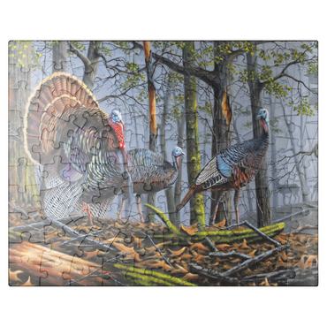 puzzleplate Wild Eastern Turkeys in Foggy Woodland 100 Jigsaw Puzzle