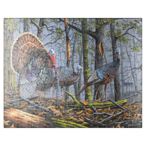 puzzleplate Wild Eastern Turkeys in Foggy Woodland 100 Jigsaw Puzzle