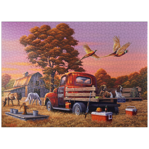 puzzleplate Autumn Farmyard with Pheasants and Vintage Truck 1000 Jigsaw Puzzle