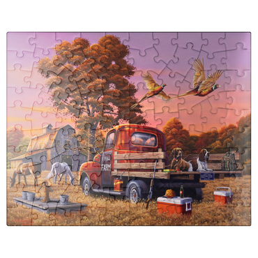 puzzleplate Autumn Farmyard with Pheasants and Vintage Truck 100 Jigsaw Puzzle