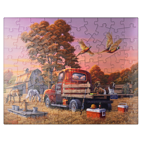 puzzleplate Autumn Farmyard with Pheasants and Vintage Truck 100 Jigsaw Puzzle