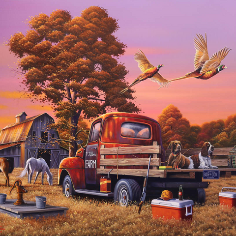 Autumn Farmyard with Pheasants and Vintage Truck 100 Jigsaw Puzzle 3D Modell