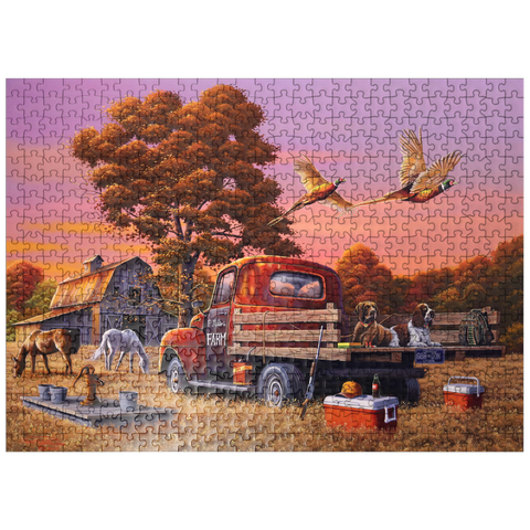 puzzleplate Autumn Farmyard with Pheasants and Vintage Truck 500 Jigsaw Puzzle