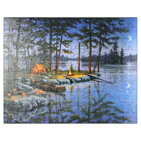 puzzleplate Lakeside Campfire Under Moonlit Sky 100 Jigsaw Puzzle