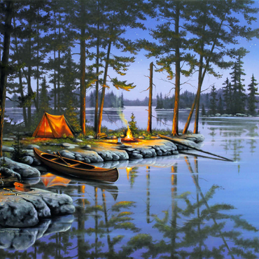 Lakeside Campfire Under Moonlit Sky 100 Jigsaw Puzzle 3D Modell