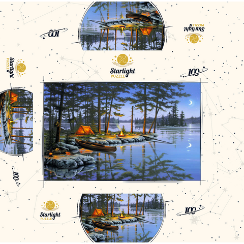 Lakeside Campfire Under Moonlit Sky 100 Jigsaw Puzzle box 3D Modell