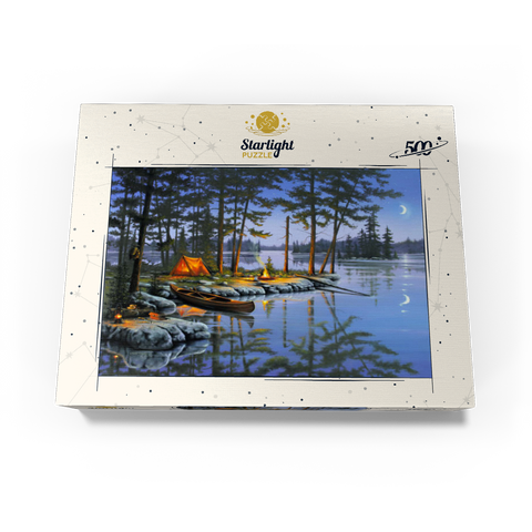 Lakeside Campfire Under Moonlit Sky 500 Jigsaw Puzzle box view3