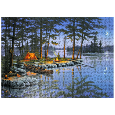 puzzleplate Lakeside Campfire Under Moonlit Sky 500 Jigsaw Puzzle