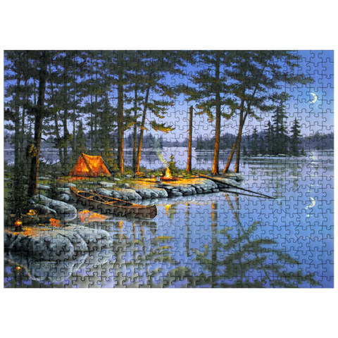 puzzleplate Lakeside Campfire Under Moonlit Sky 500 Jigsaw Puzzle