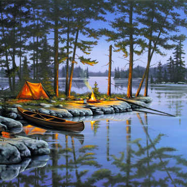 Lakeside Campfire Under Moonlit Sky 500 Jigsaw Puzzle 3D Modell