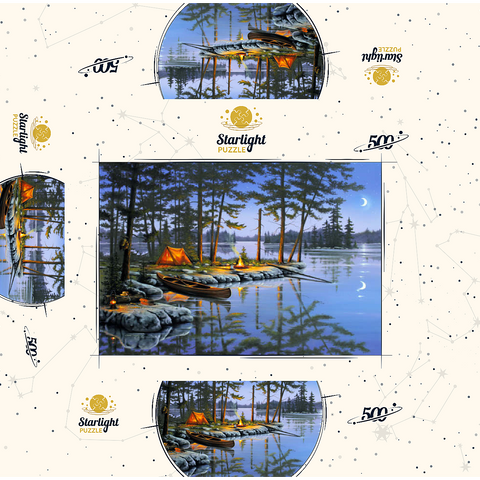 Lakeside Campfire Under Moonlit Sky 500 Jigsaw Puzzle box 3D Modell