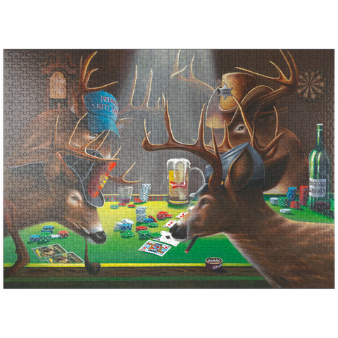 puzzleplate Whitetail Bucks Playing Poker Indoors 1000 Jigsaw Puzzle