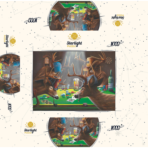 Whitetail Bucks Playing Poker Indoors 1000 Jigsaw Puzzle box 3D Modell