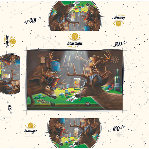 Whitetail Bucks Playing Poker Indoors 100 Jigsaw Puzzle box 3D Modell